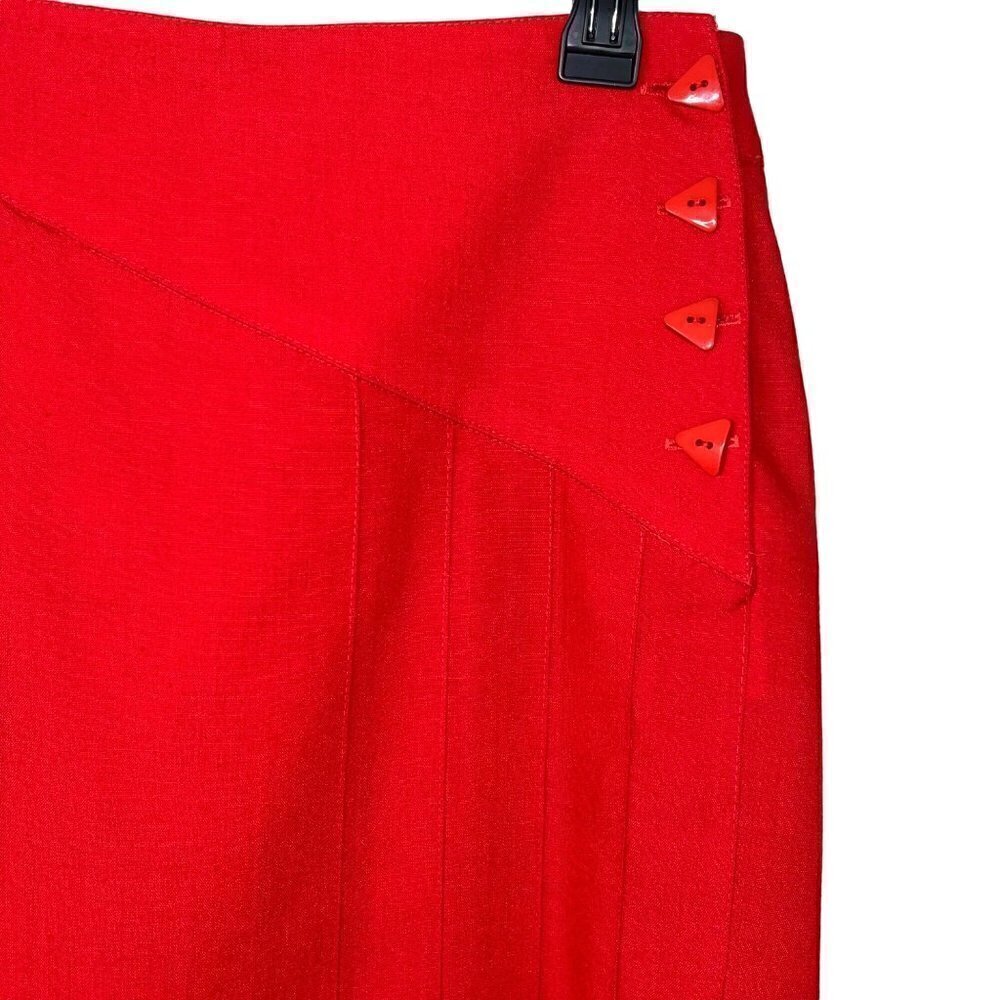 Jacques Vert Womens Skirt Red Size 14 Vintage Pleated Side Button Pocket Lined - Picture 5 of 13
